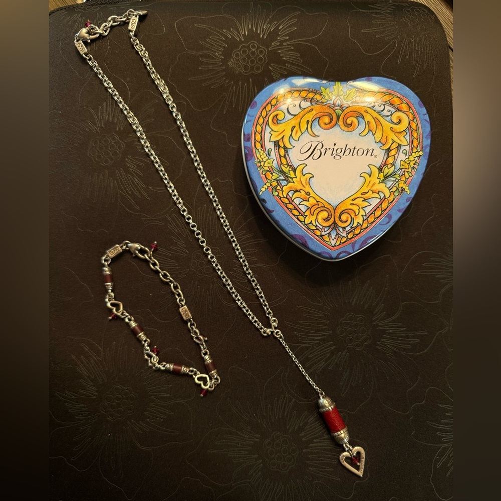 Brighton Silver and Red Heart Necklace and bracelet set
